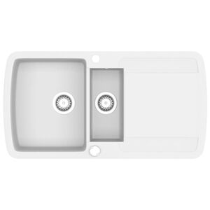 vidaXL Granite Kitchen Sink Double Basins White