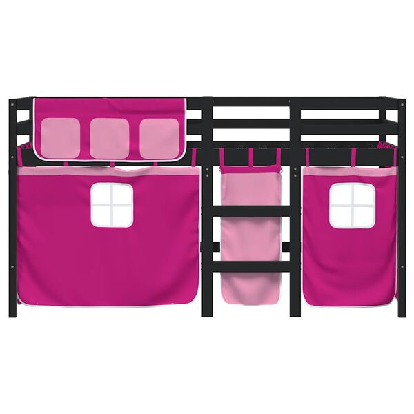 vidaXL Kids' Loft Bed with Curtains without Mattress Pink 80x200 cm