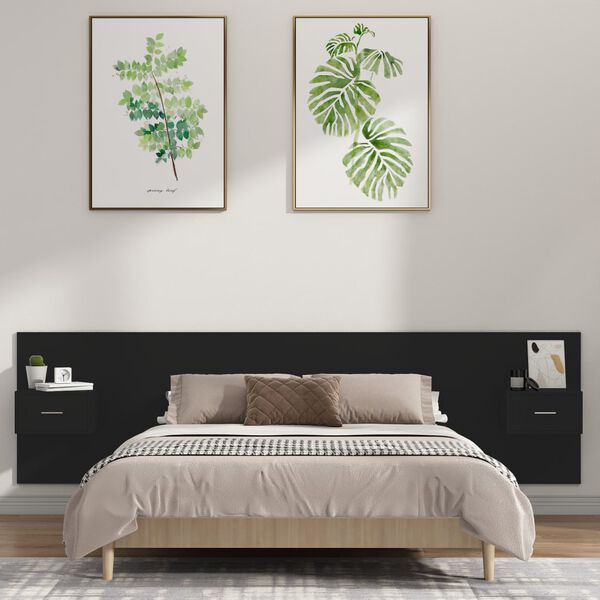 vidaXL Bed Headboard with Cabinets Black Engineered Wood