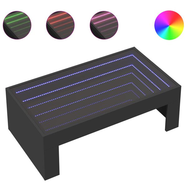 vidaXL Coffee Table with Infinity LED Black 90x50x30 cm