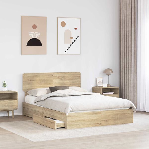 vidaXL Storage Bed with Drawer Sonoma Oak 140 x 200 cm Engineered Wood