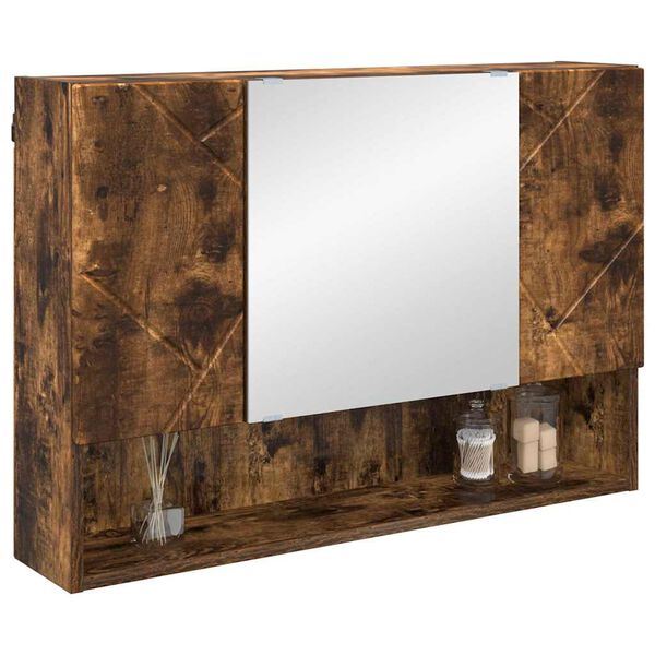 vidaXL Mirror Cabinet Smoked Oak 80 x 17 x 55 cm Engineered Wood