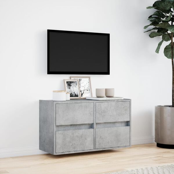vidaXL TV Wall Cabinet with LED Lights Concrete Grey 80x31x45 cm