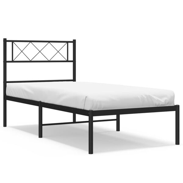 vidaXL Metal Bed Frame without Mattress with Headboard Black 90x200cm