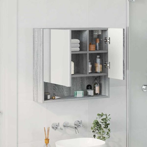 vidaXL Mirror Cabinet Grey Sonoma 59 x 17 x 55 cm Engineered Wood