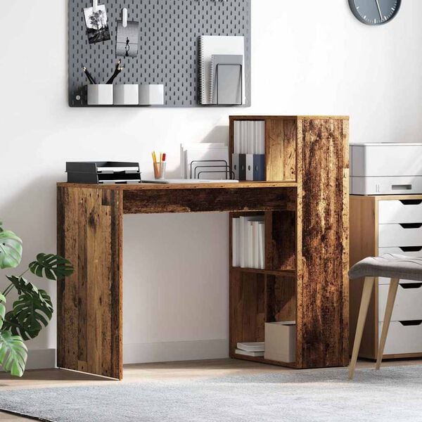 vidaXL Desk with Shelf Old wood 108 x 55 x 103.5 cm Engineered Wood