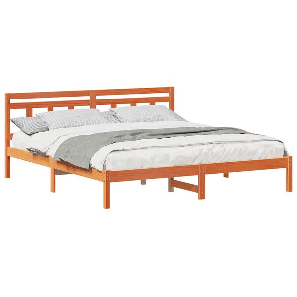 vidaXL Bed Frame with Headboard Brown Pine wood