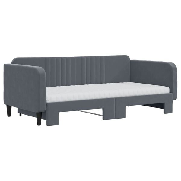 vidaXL Daybed with Trundle and Mattresses Dark Grey 90x190 cm Velvet