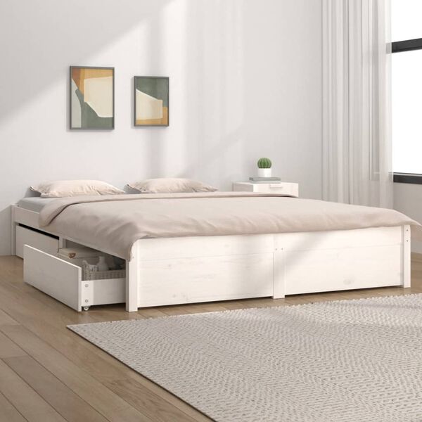 vidaXL Bed Frame without Mattress with Drawers White 200x200 cm (814970+815000)