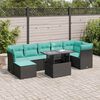 vidaXL 8 Piece Garden Sofa Set with Cushions Black Poly Rattan Acacia