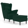 vidaXL Wing Back Armchair with a Stool Dark Green Velvet