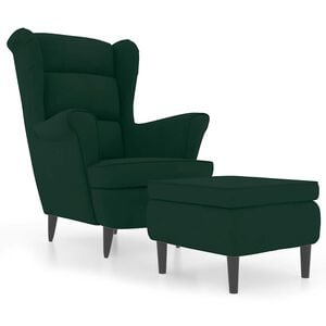 vidaXL Wing Back Armchair with a Stool Dark Green Velvet