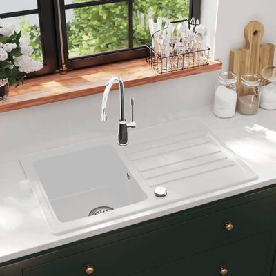 Granite Kitchen Sink Single Basin with Drainer Reversible Cream White