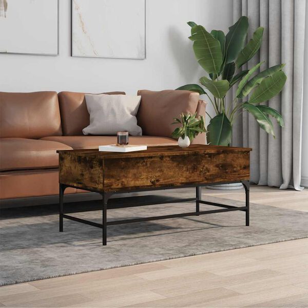 vidaXL Coffee Table Smoked Oak 100x50x45 cm Engineered Wood and Metal