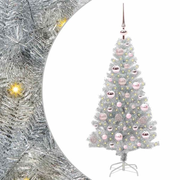vidaXL Christmas Tree with 150 LEDs with Stand Silver 120 cm PET