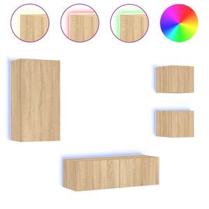 vidaXL 4 Piece TV Wall Cabinets with LED Lights Sonoma Oak