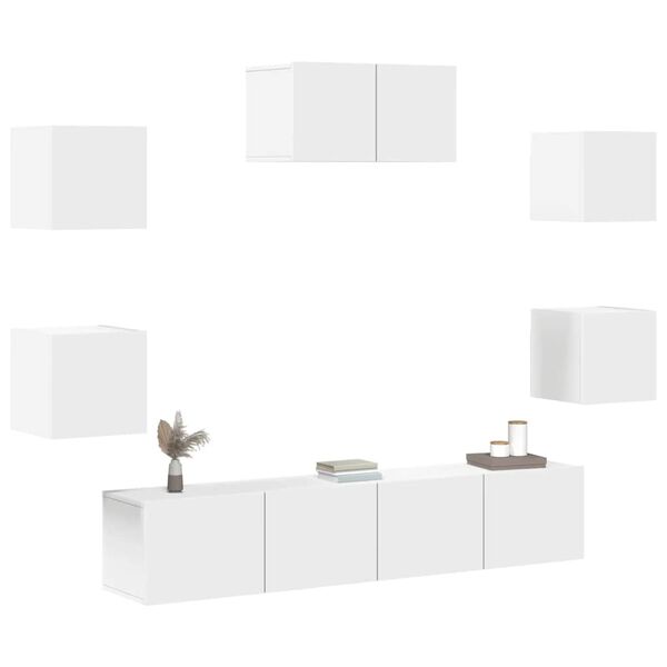 vidaXL 7 Piece TV Cabinet Set White Engineered Wood