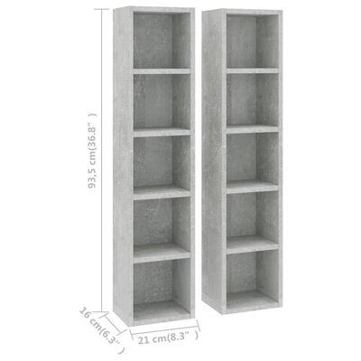 vidaXL CD Cabinets 2 pcs Concrete Grey 21x16x93.5 cm Engineered Wood