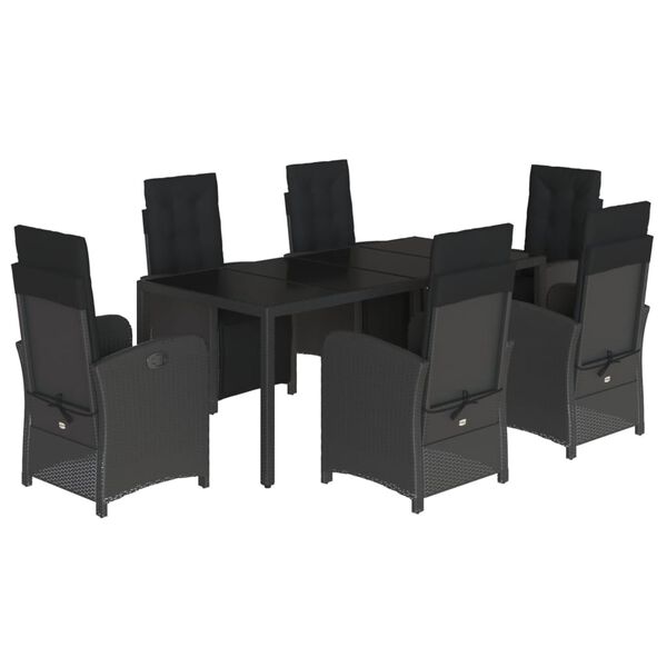 vidaXL 7 Piece Garden Dining Set with Cushions Black Poly Rattan