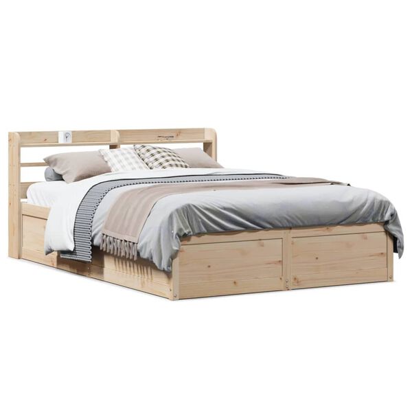 vidaXL Bed Frame with Headboard 120x200 cm Solid Wood Pine