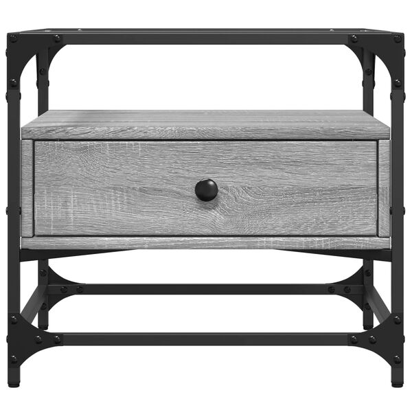 vidaXL Coffee Table with Glass Top Grey Sonoma 50x50x45 cm Steel