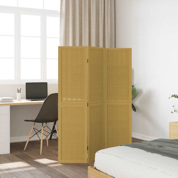vidaXL Room Divider 3 Panels Brown Solid Wood Paulownia