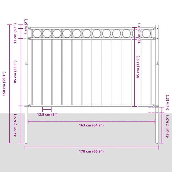 vidaXL Garden Fence Steel 1.7x1 m Black