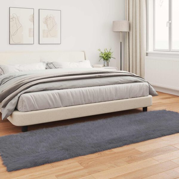 vidaXL Faux Sheepskin Rug Tafalla Anthracite 80 x 250 cm Polyester