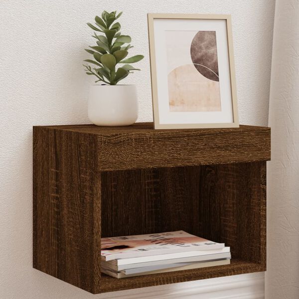 vidaXL Bedside Cabinets with LED Lights Wall-mounted 2 pcs Brown Oak