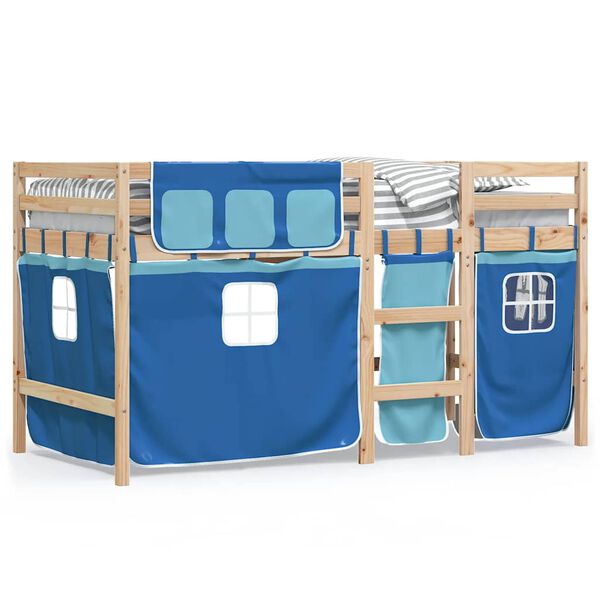 vidaXL Kids' Loft Bed with Curtains without Mattress Blue 90x190 cm Single
