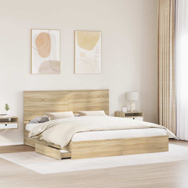 vidaXL Storage Bed with Drawer Sonoma Oak 180 x 200 cm Engineered Wood