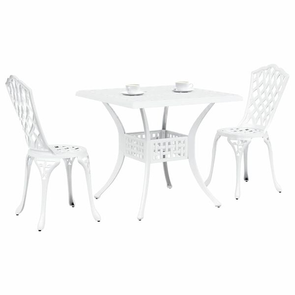 vidaXL Garden Table Set 3 pcs White Cast Aluminium