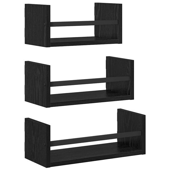 vidaXL Wall Shelf Set 3 pcs Black Oak 40 x 16 x 14 cm Engineered Wood