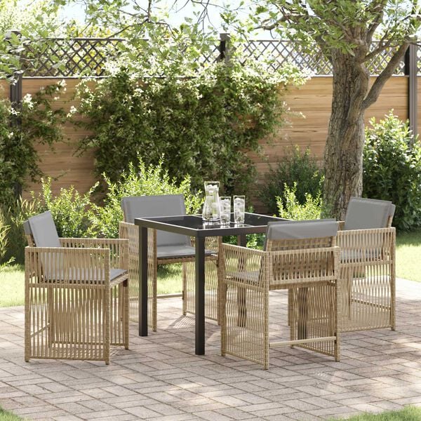 vidaXL Garden Dining Set 5 pcs Beige Poly Rattan