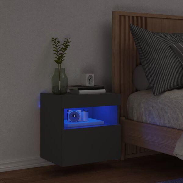 vidaXL TV Wall Cabinet with LED Lights Black 40x30x40 cm