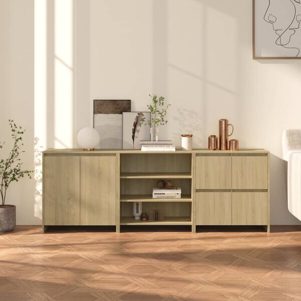 vidaXL 3 Piece Sideboard Sonoma Oak Engineered Wood