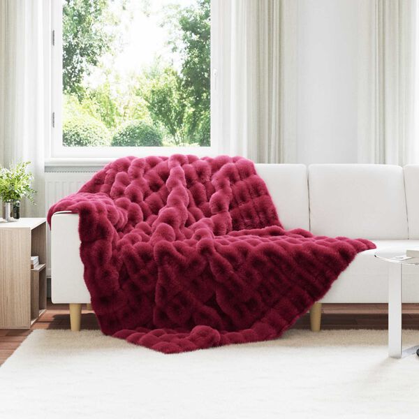 vidaXL Faux Rabbit Fur Blanket Olite 4 pcs Bordeaux Red 150 x 220 cm