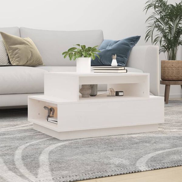 vidaXL Coffee Table White 80x55x40.5 cm Solid Wood Pine