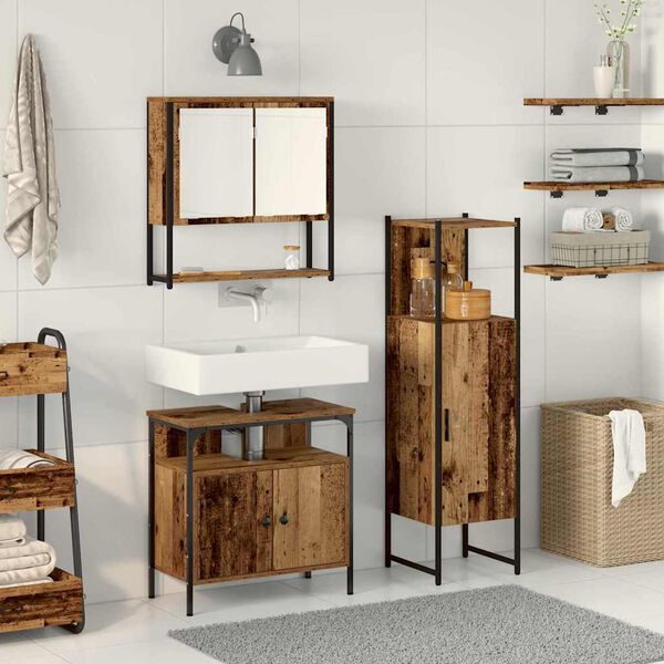vidaXL Bathroom Furniture Set with Shelf 3 pcs Brown Engineered wood