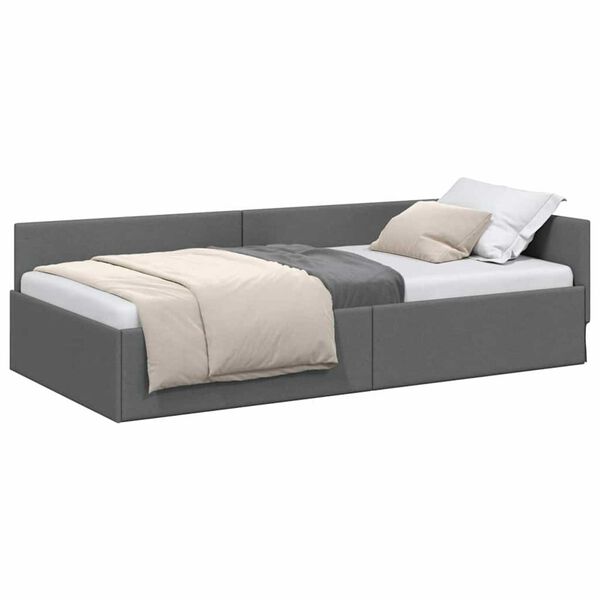 vidaXL Corner Bed Frame Dark Grey 100 cm x 200 cm Velvet