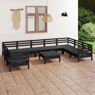 vidaXL 10 Piece Garden Lounge Set Black Solid Wood Pine