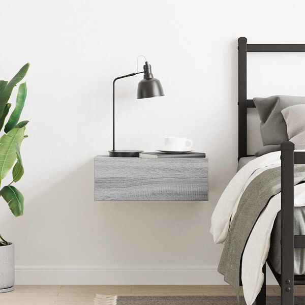 vidaXL Floating Nightstand Grey Sonoma 40x30x15 cm Engineered Wood