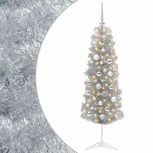 vidaXL Artificial Slim Christmas Tree with Bauble 150 cm 150 LEDs