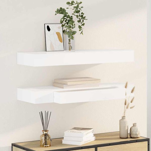 vidaXL Floating Wall Shelves with Drawers 2 pcs White 80 cm