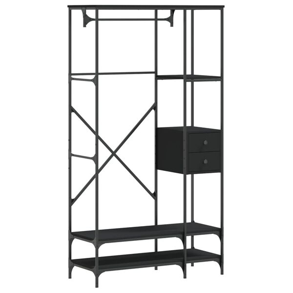 vidaXL Clothes Rack with Shelves Black Engineered Wood