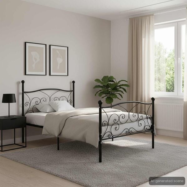 vidaXL Bed Frame without Mattress with Slatted Base Black Metal 100x200 cm