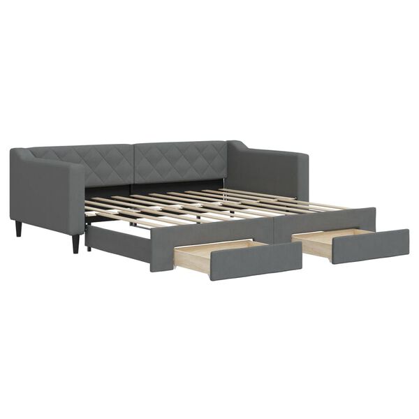 vidaXL Daybed with Trundle&Drawers without Mattress Dark Grey 90x190 cm Single
