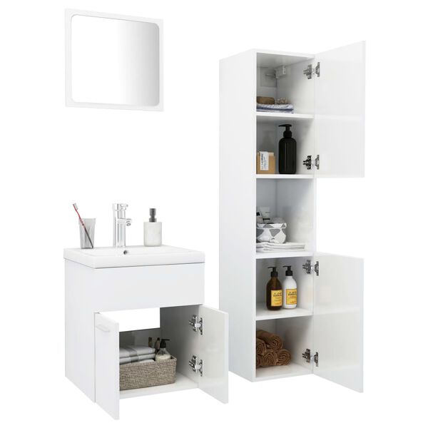 vidaXL Bathroom Furniture Set High Gloss White Engineered Wood