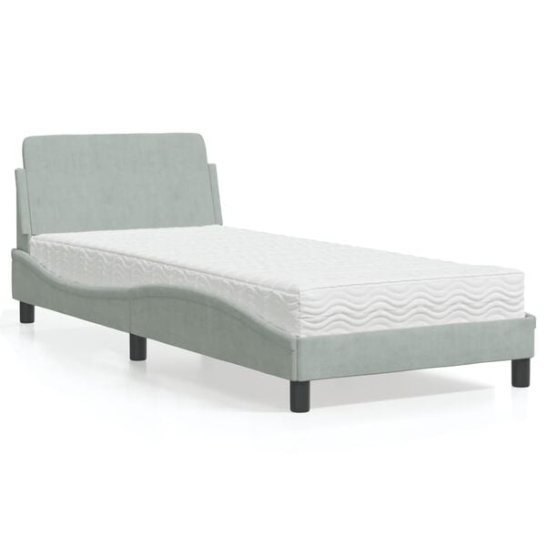 vidaXL Bed with Mattress "Dover" Light Grey Single Velvet