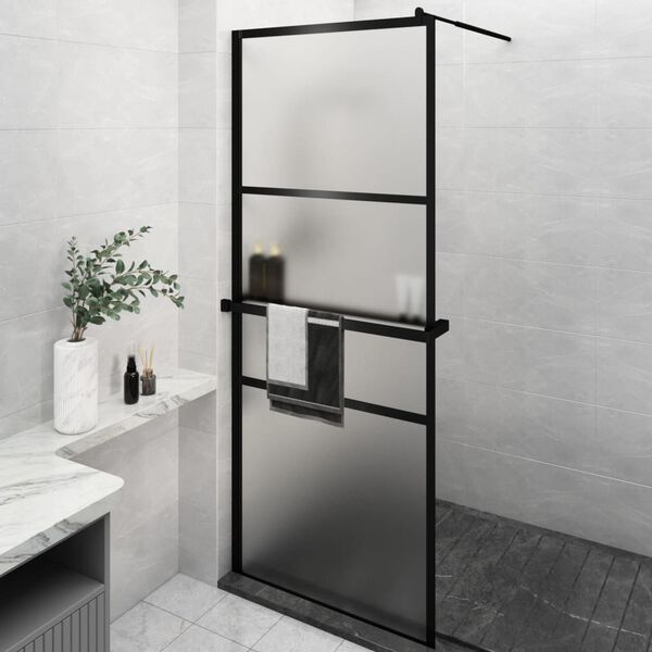 vidaXL Walk-in Shower Wall with Shelf Black 80x195 cm ESG Glass&Aluminium